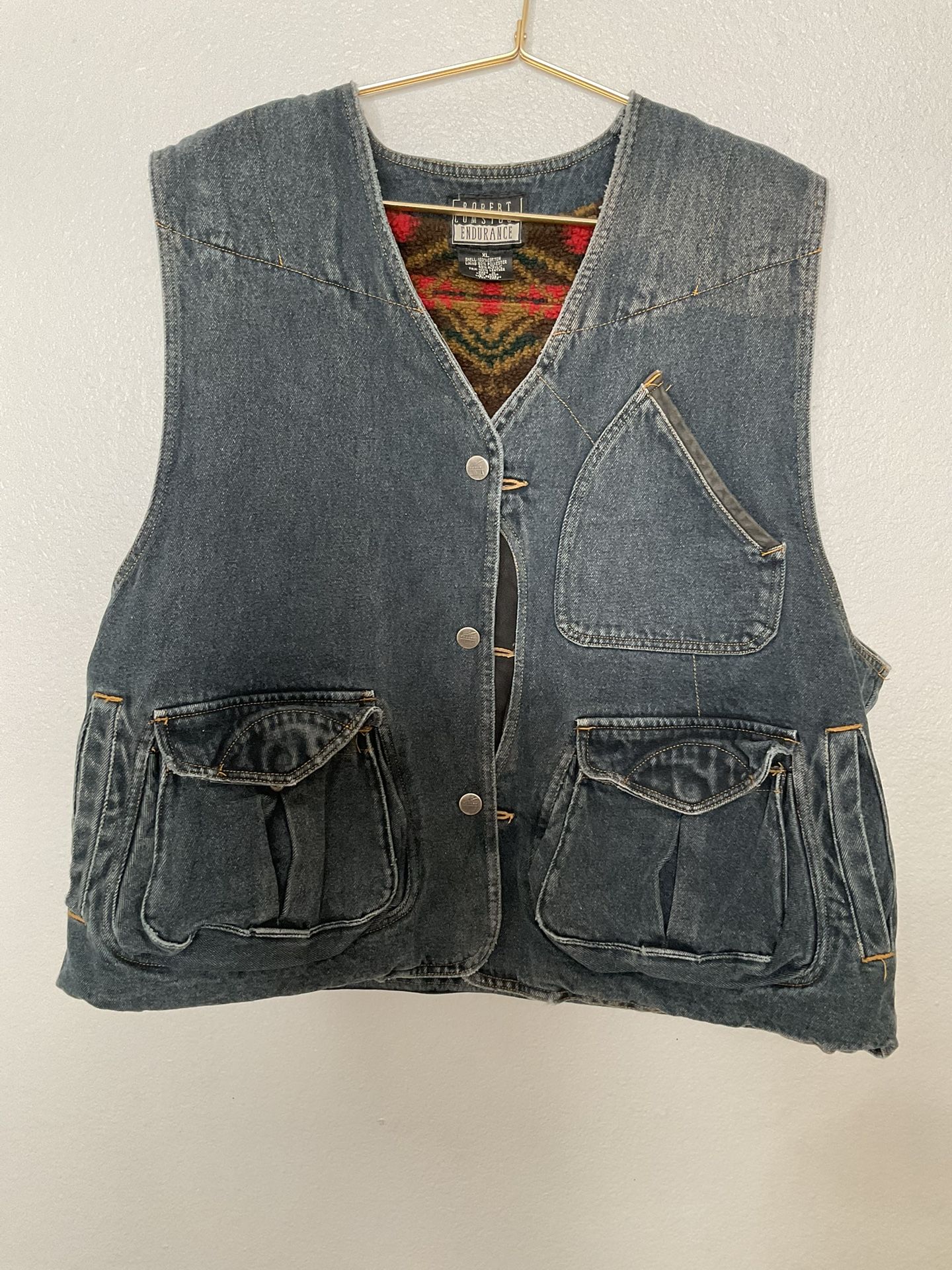 Vintage Robert Comstock Endurance Denim Vest Southwest Interior Lining Design XL