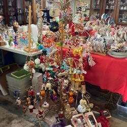 Christmas tree with ornaments, glass and In vintage