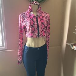 Snakeprint Crop Jacket Pink 