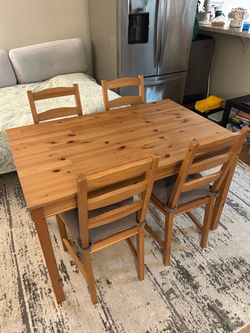 IKEA Dining Table Set – Solid Pine, Table + 4 Chairs