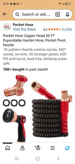 Pocket Hose Copper Head 50 FT Expandable Garden Hose