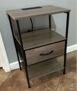 (NEW) Industrial Nightstand with Drawer and Shelves