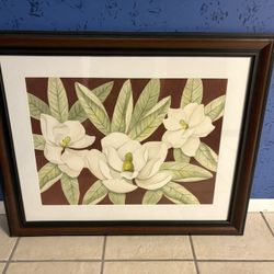 Framed Water Color Magnolia Painting