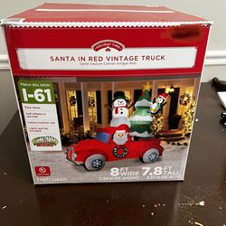 Santa In Red Vintage Truck Inflatable Christmas 