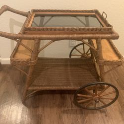 Vintage Wicker Tea Cart.  