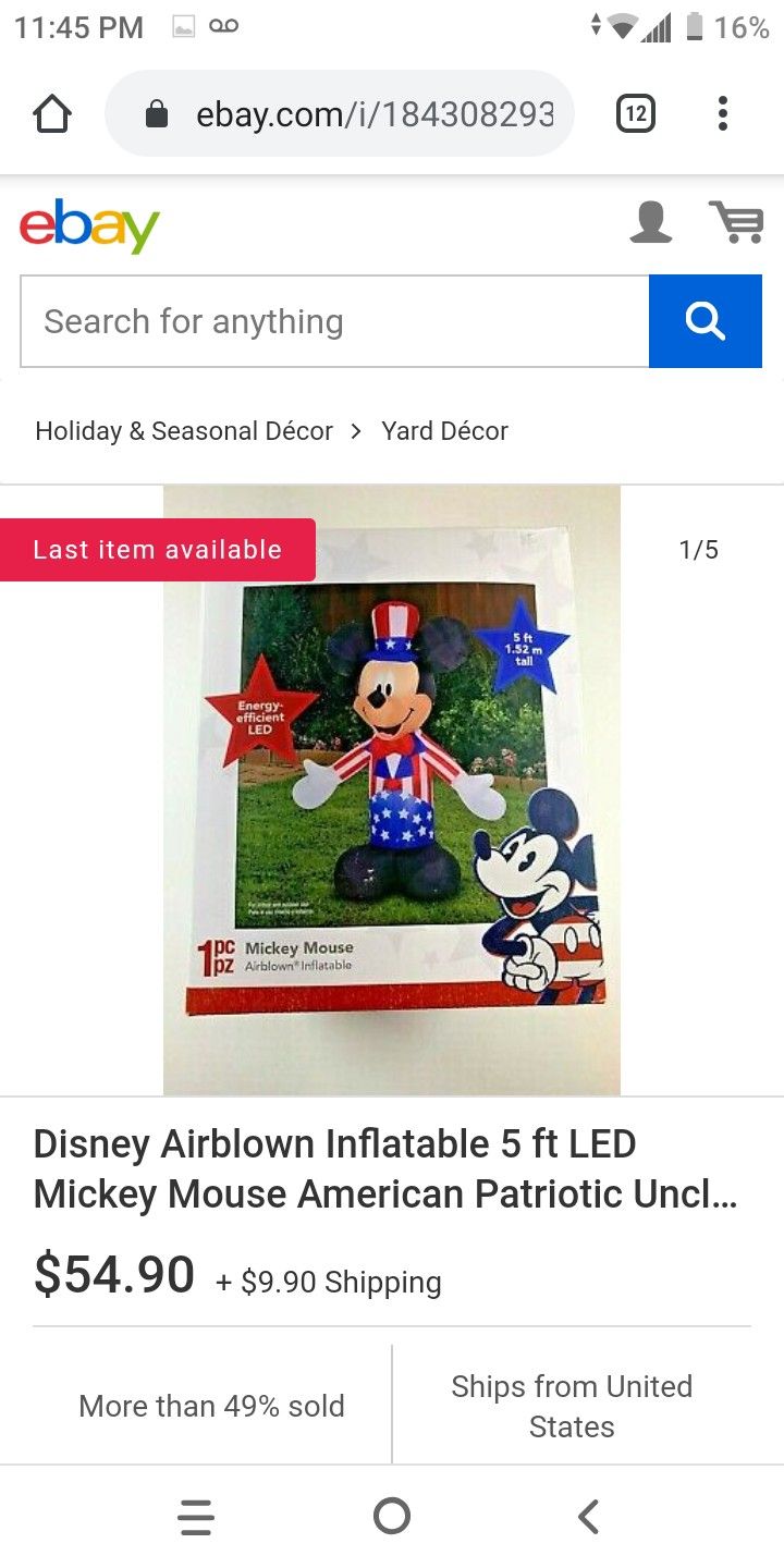 5ft inflatable Mickey mouse