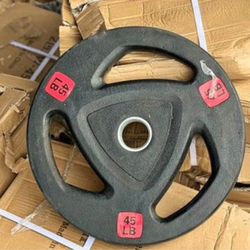 NEW 💥 OLYMPIC WEIGHTS = 2 - 45lbs plates = Rubber coated with grip handle 