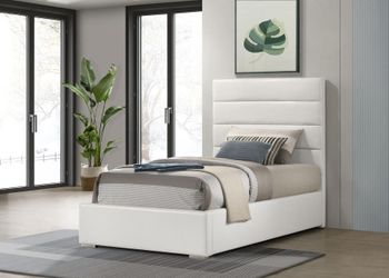Frame Twin White finish, White faux leather Headboard, New Especial price 
