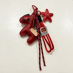 4 PCS PU Leather Horse Star Knot Rope Hanging Bag Charm Red