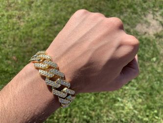 14k Gold Plated Iced Prong Cuban Link Bracelet 20mm 8” Premium Bracelet Box Clasp