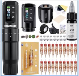 Dragonhawk Atom2 Pro Wireless Tattoo Machine Kit with 2 Batteries Complete Tattoo Gun Kit for Beginners 7 Stroke Cordless Tattoo Pen with Ink Needles