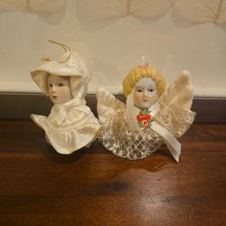 Vintage Porcelain Angel Head Ornaments – Lot of 2 Riggs 1980s Christmas Tree Décor