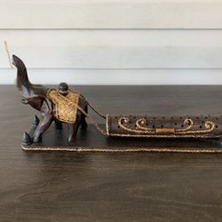 Magestic Elephant Towing Incense Holder Carved Rain Tree