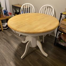 Solid Wood Table w/ Leaf and 4 Chairs
