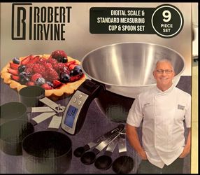 Robert Irvine Digital Kitchen Scale w/ Bowl, Measuring Cups & Spoons Set (9pc)