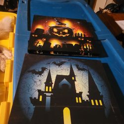 Halloween Decorations 2 Light Up Canvas Signs