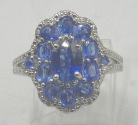 925 STERLING SILVER RING 5/6 GRAMS W 10 DIAMONDS AND BLUE STONES SIZE 6.75 MINT.889967-4.