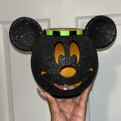 Disney Mickey Mouse Halloween Pumpkin Decor Candle Holder Glitter Black