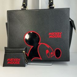 Black Disney Parks Mickey Mouse Face Tote Bag With A Matching Coin Purse.