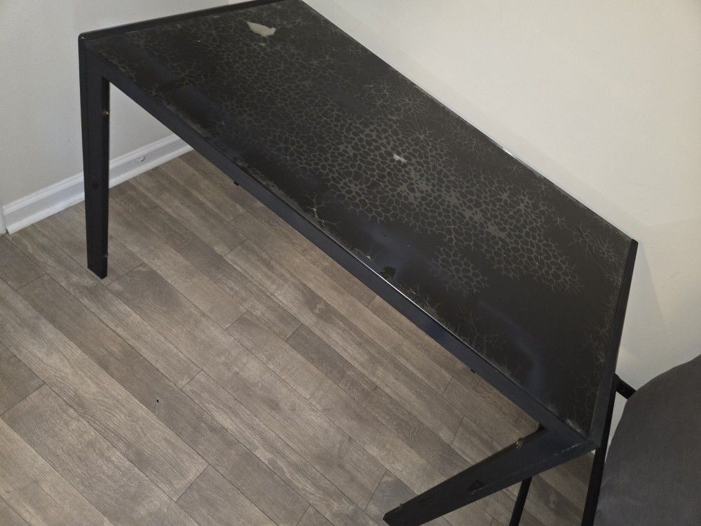 Heavy Duty Glass Top Table w/ Metal Frame, Black