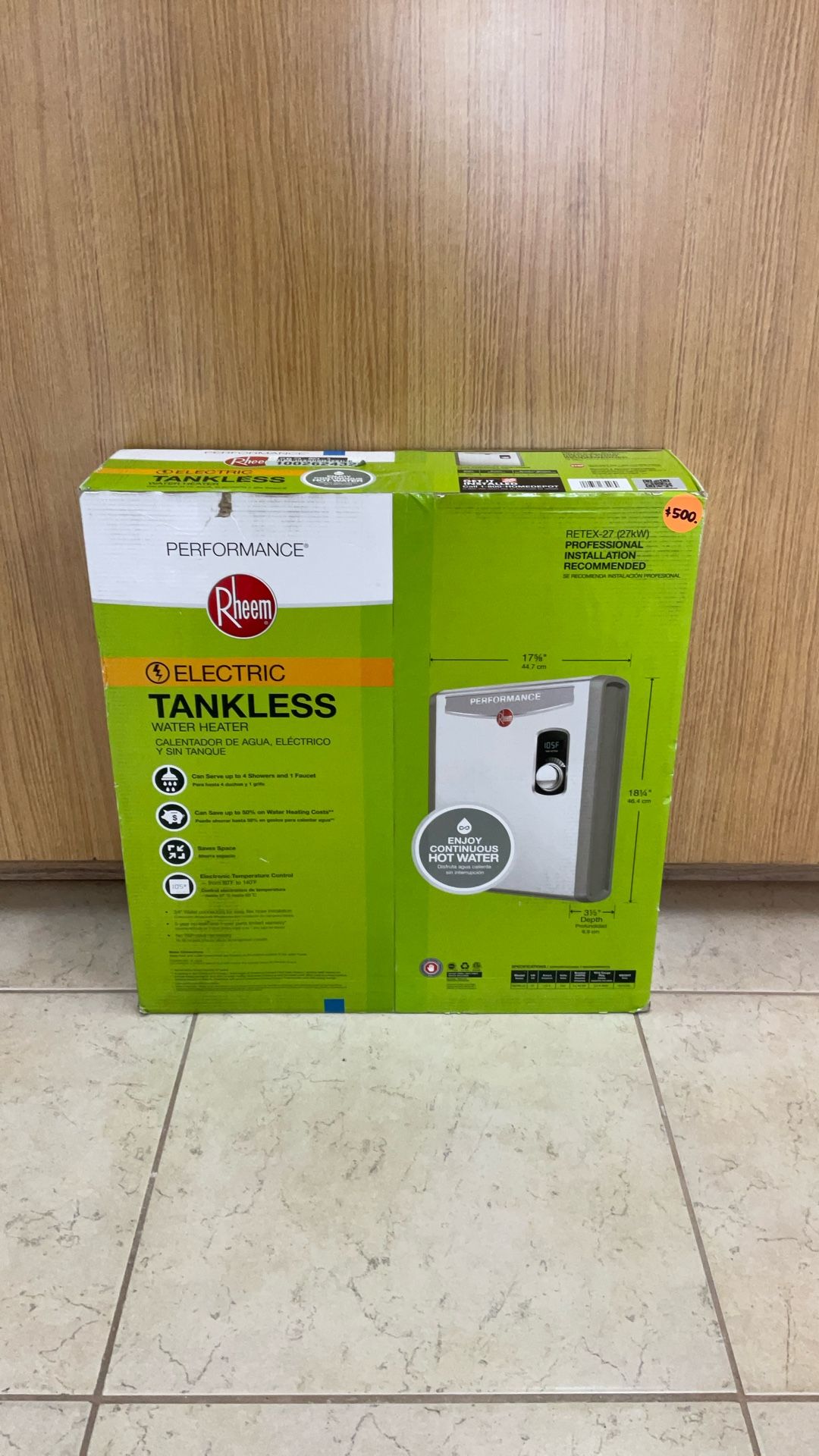 RHEEM PERFORMANCE ELECTRIC TANKLESS WATER HEATER RETEX 27