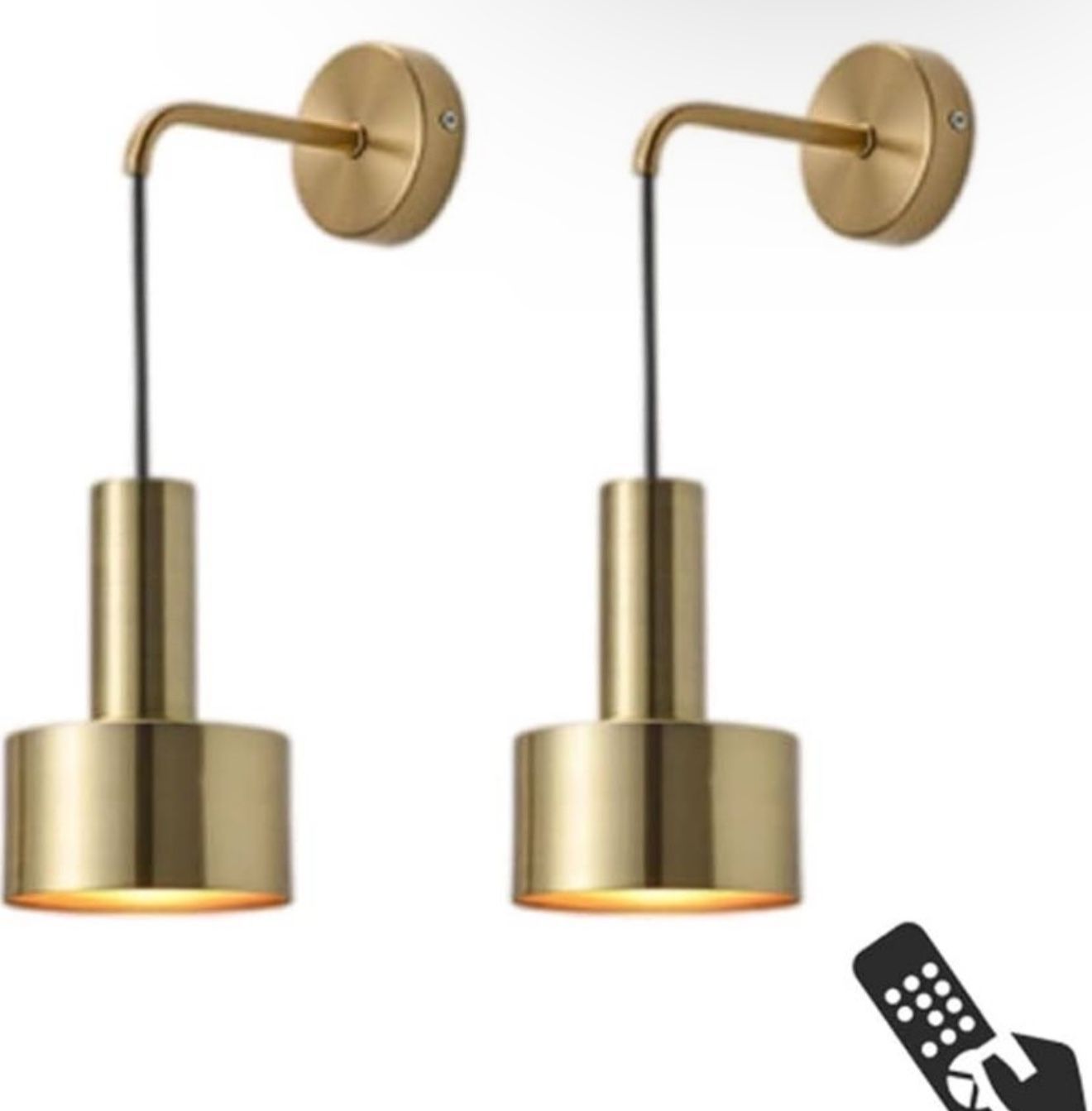 Set Of 2 Gold Battery Operated Wall Lights with Remote