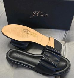 J Crew Single Scrunch Strap Delta Sandal Black Leather Womens Shoes 5 New In Box
