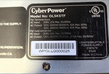 CyberPower OL5KSTF Smart App Online UPS Systems , 5000VA/5000W, 208 VAC