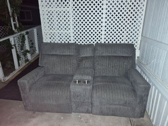 Gray Powered Reclining Loveseat with Center Console