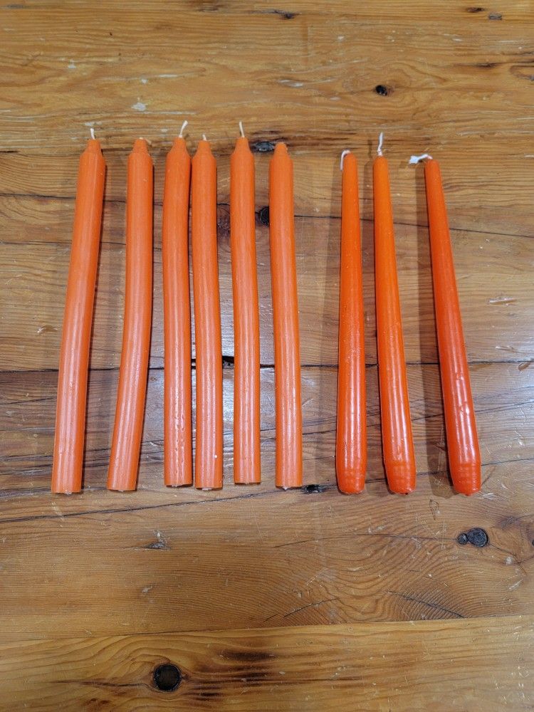 9 Orange Candles ~ 3 Tapered & 6 Straight, Thanksgiving, Fall, Halloween