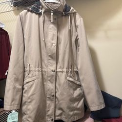 Tan Hooded Anorak Jacket with Plaid Hood