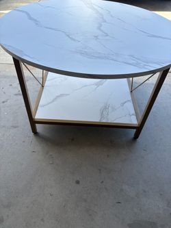 Round Marble-Top Coffee Table with Gold Frame