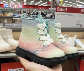 Cat & Jack Combat Boots Amaya Toddler Girls  Rainbow Glitter Lace  &
Evie Cream Buckle Moto Boots