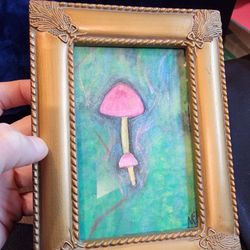 Small Pink Mushrooms Painting In Frame 