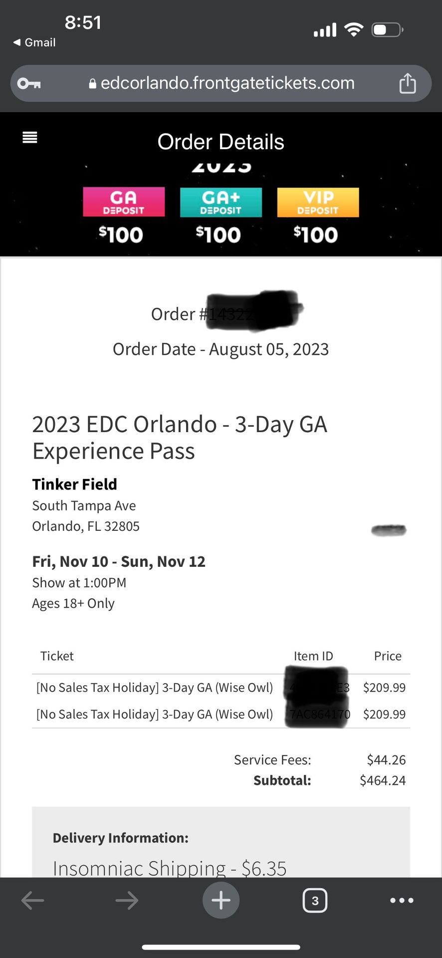 2 EDC Orlando GA Tickets