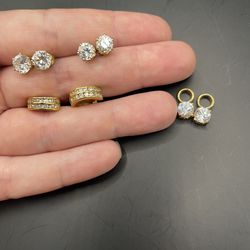 Gold Tone CZ Earring Lot – Studs Hoops Charms Sparkly Jewelry Mixed Styles