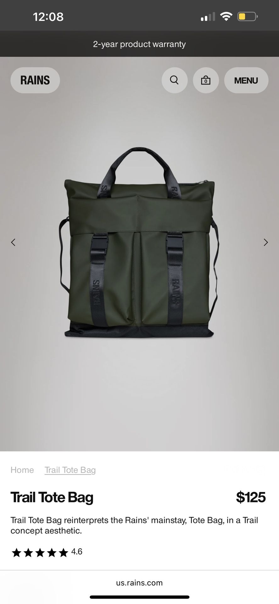 RAINS Trail Tote Bag (new)
