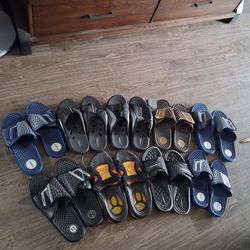 9 pairs of Rider Sandals - 7 pairs new. Sizes 9, 10, 11 & 12. Sold together as one collection