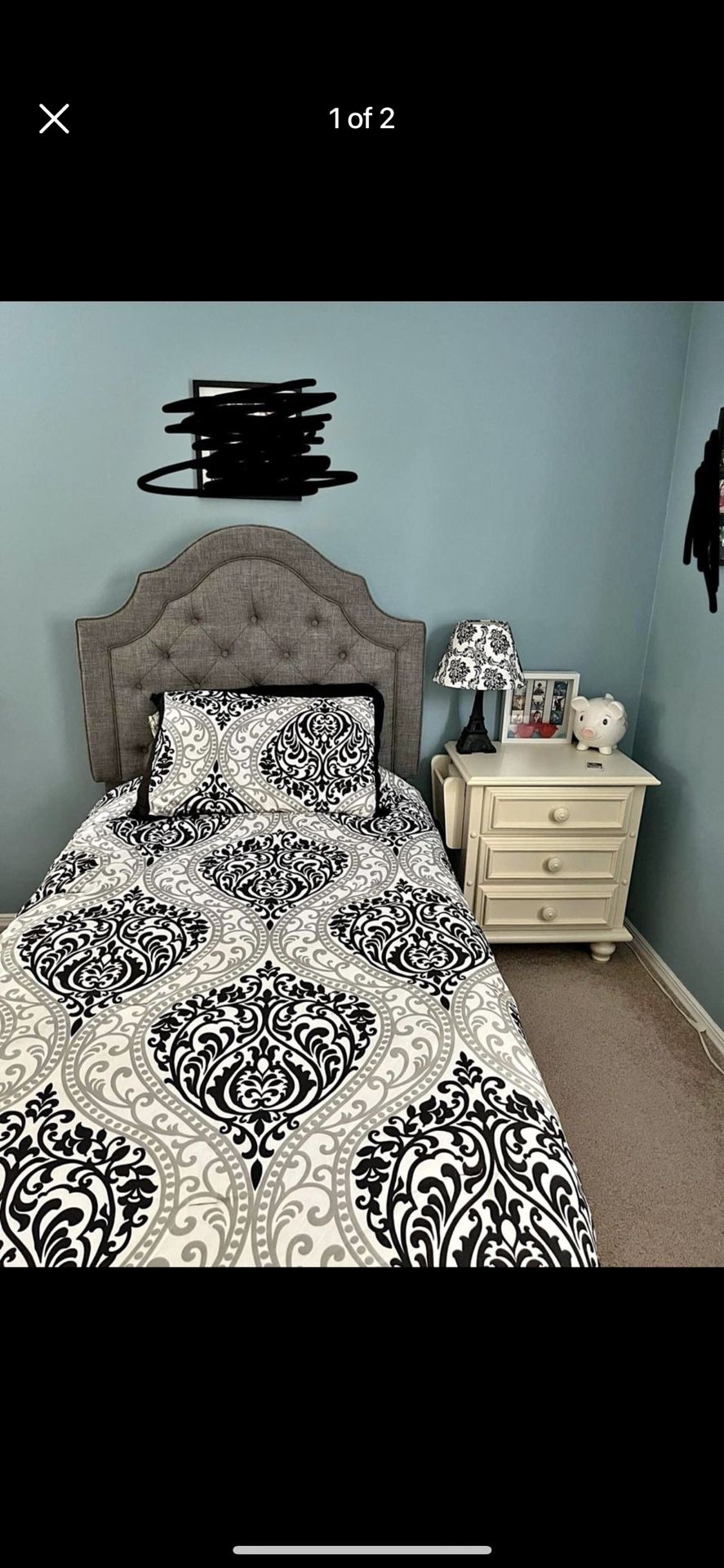 Complete Twin Bed With Bedding / Dresser And Nightstand 