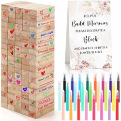 Nuanchu 125 Pcs Wedding Guest Book Alternative 100 Wooden Block Guest Book 24 Signing Pens Wedding Game Sign Wedding Decorations for Reception Bridal 