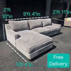 Free Delivery | Gray 2 Piece Fabric 3 Seat Sectional Sofa/ Couch