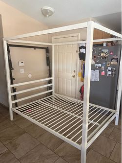 New full size canopy bed frame in white