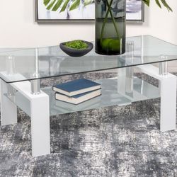 Rectangular Glass Top Coffee Table White