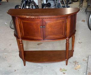 Cherry Wood Demilune Console Table with Cabinet