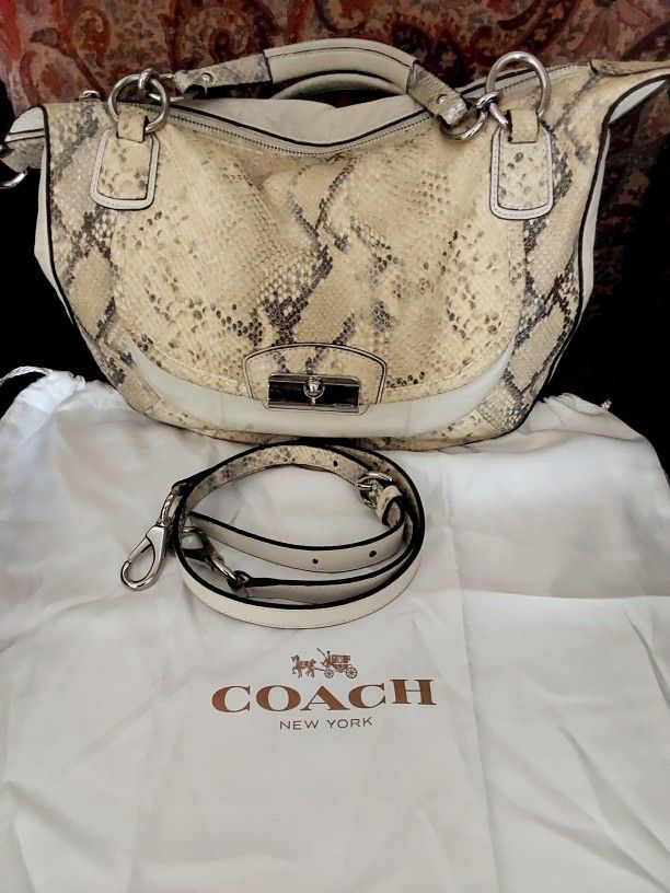 Coach 19325 Kristen Python Embossed Leather Satchel With Shoulder Strap & Dust Bag. MSRP $598.00.