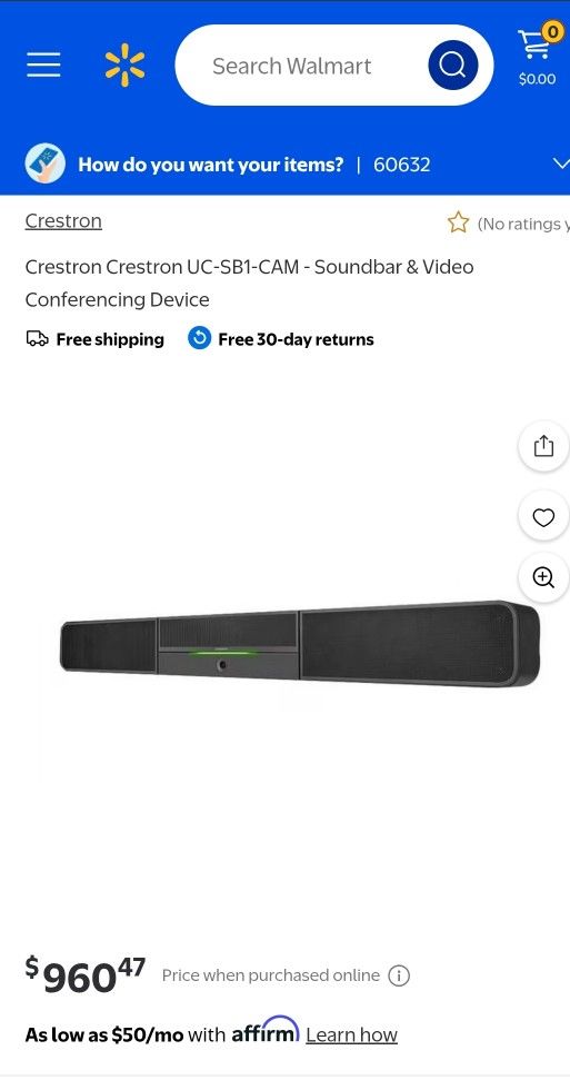 Crestron UC-SB1-CAM UC Video Conference Smart Soundbar & Camera