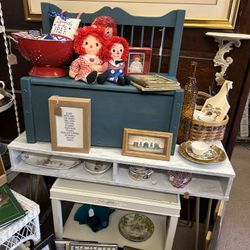 Vintage Kids Painted Wood Storage Bench 