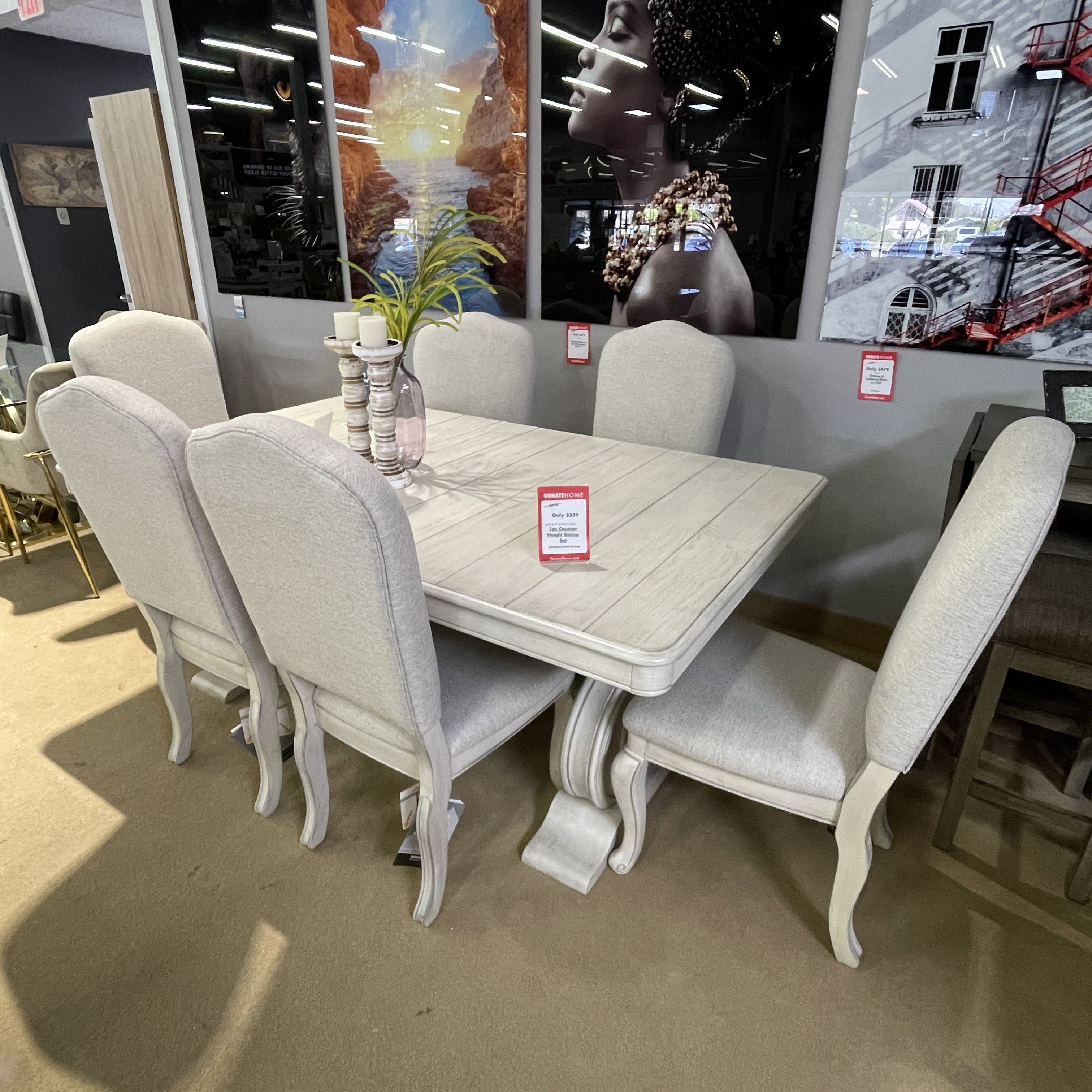 White Dining Room Set / 7pc Traditional Table and 6 Dining...