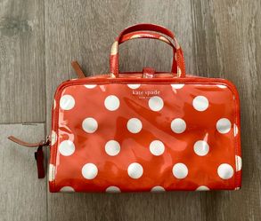 Kate Spade New York Cosmetic Case Toiletry Bag Travel Le Pavillion Large Manuela Orange White Polka Dot