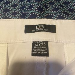 Benjamin Black Men's Slim Fit Stretch Chino Pants Ivory 34x32 Tapered